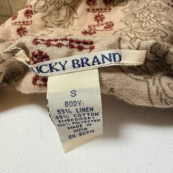 Lucky Brand Embroidered Linen Mini Dress Earthy Boho Floral Cottage Small - Picture 7 of 7